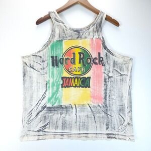 VTG Hard Rock Cafe Jamaica Tank Top Mens XL White Rasta Graphic Streetwear